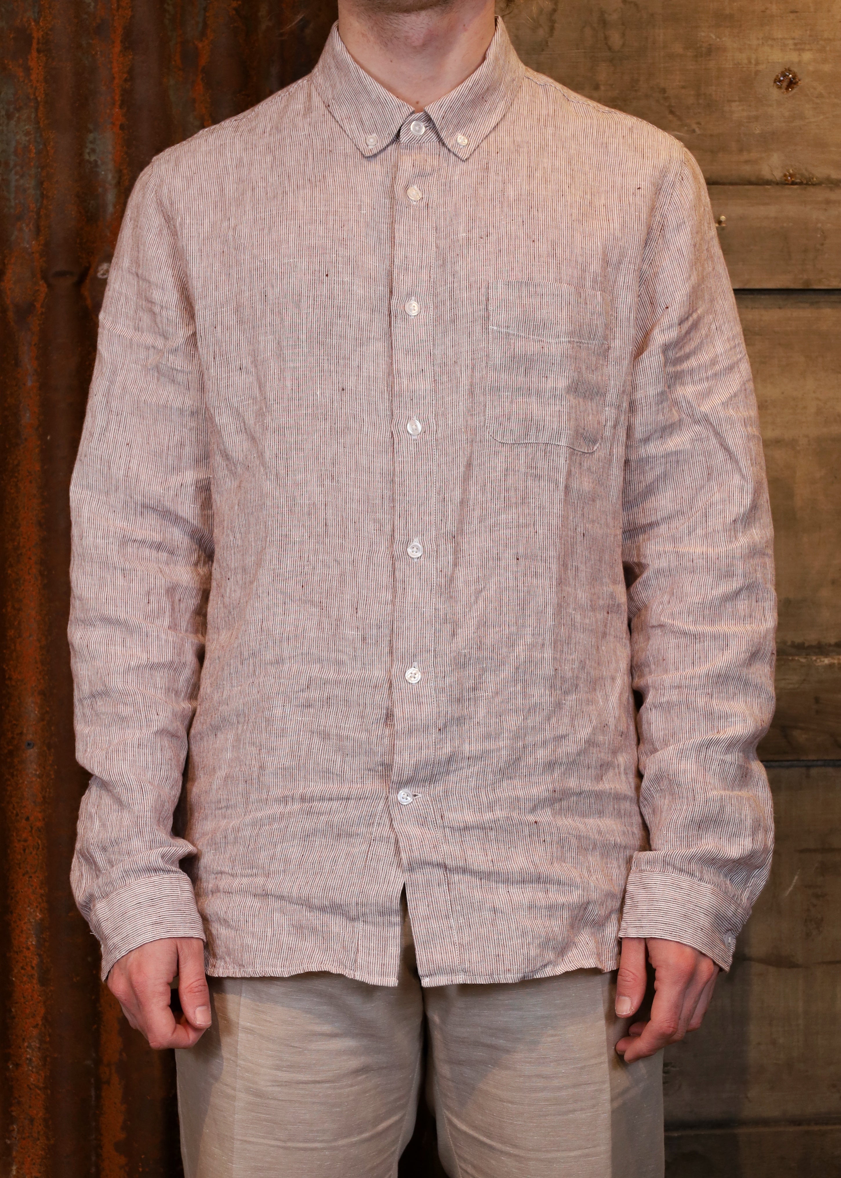 KEN Shirt Pure Linen Striped Rust