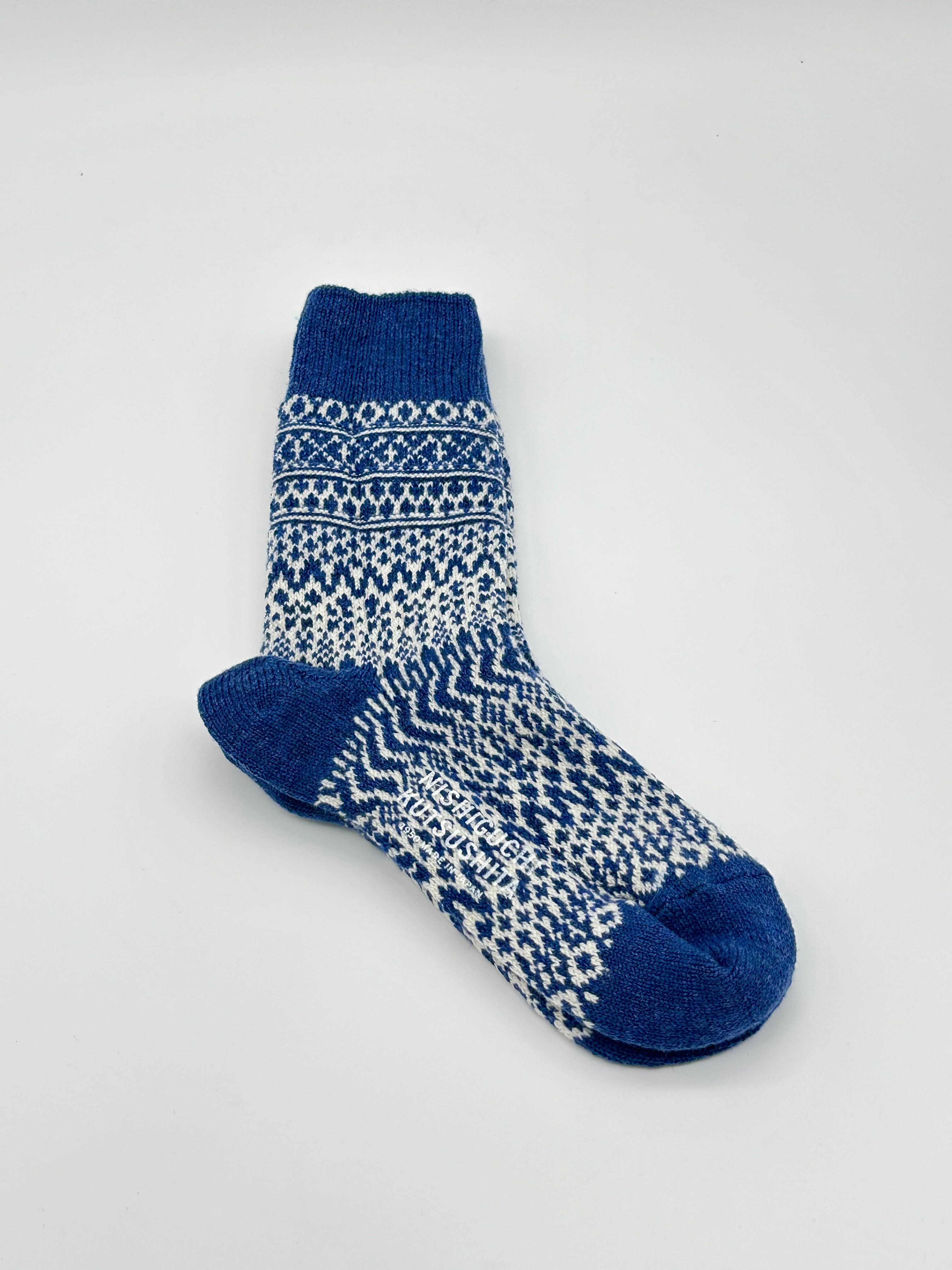 Wool Jacquard Socks - Seagulls Blue