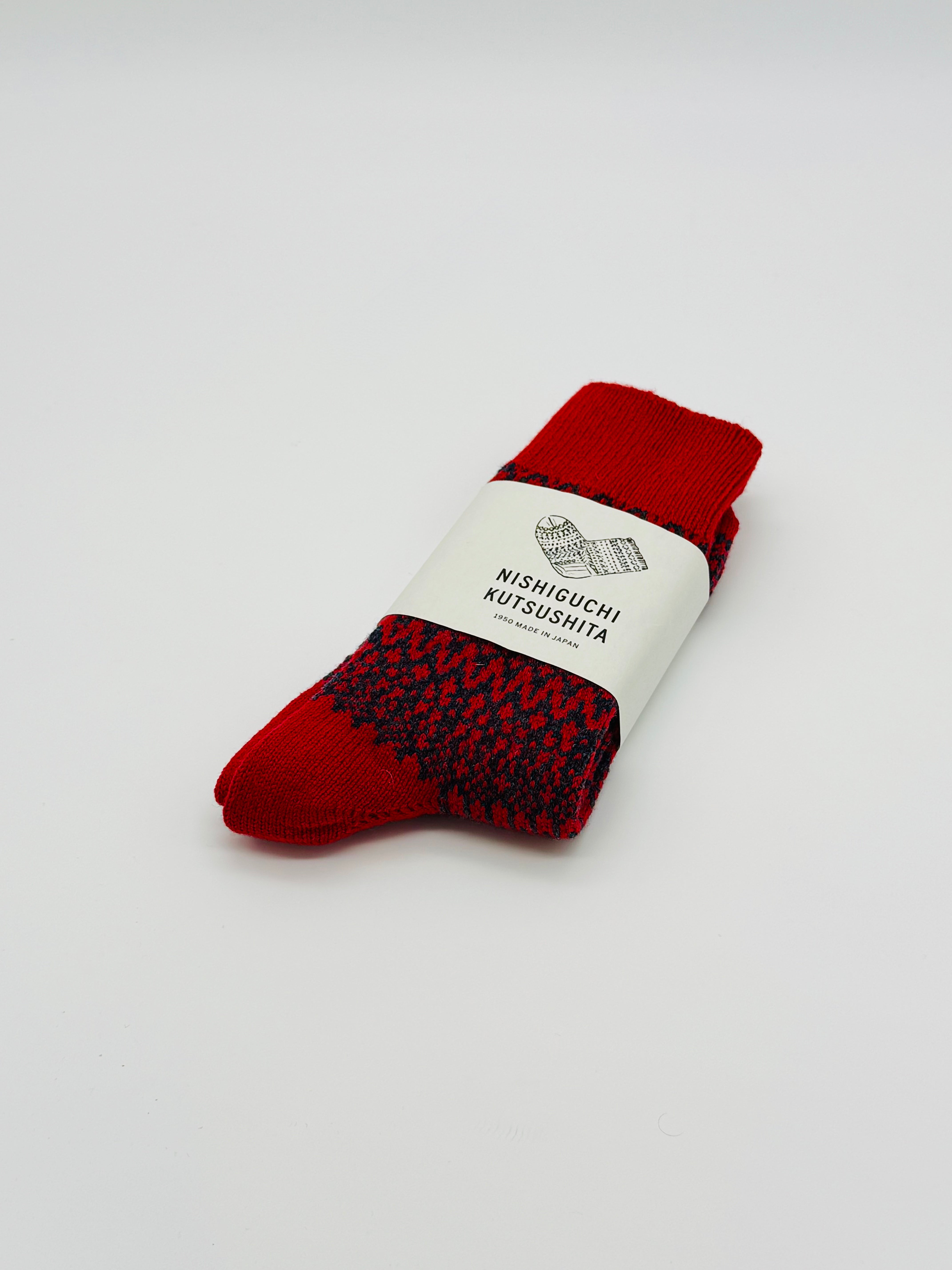 Wool Jacquard Socks Red