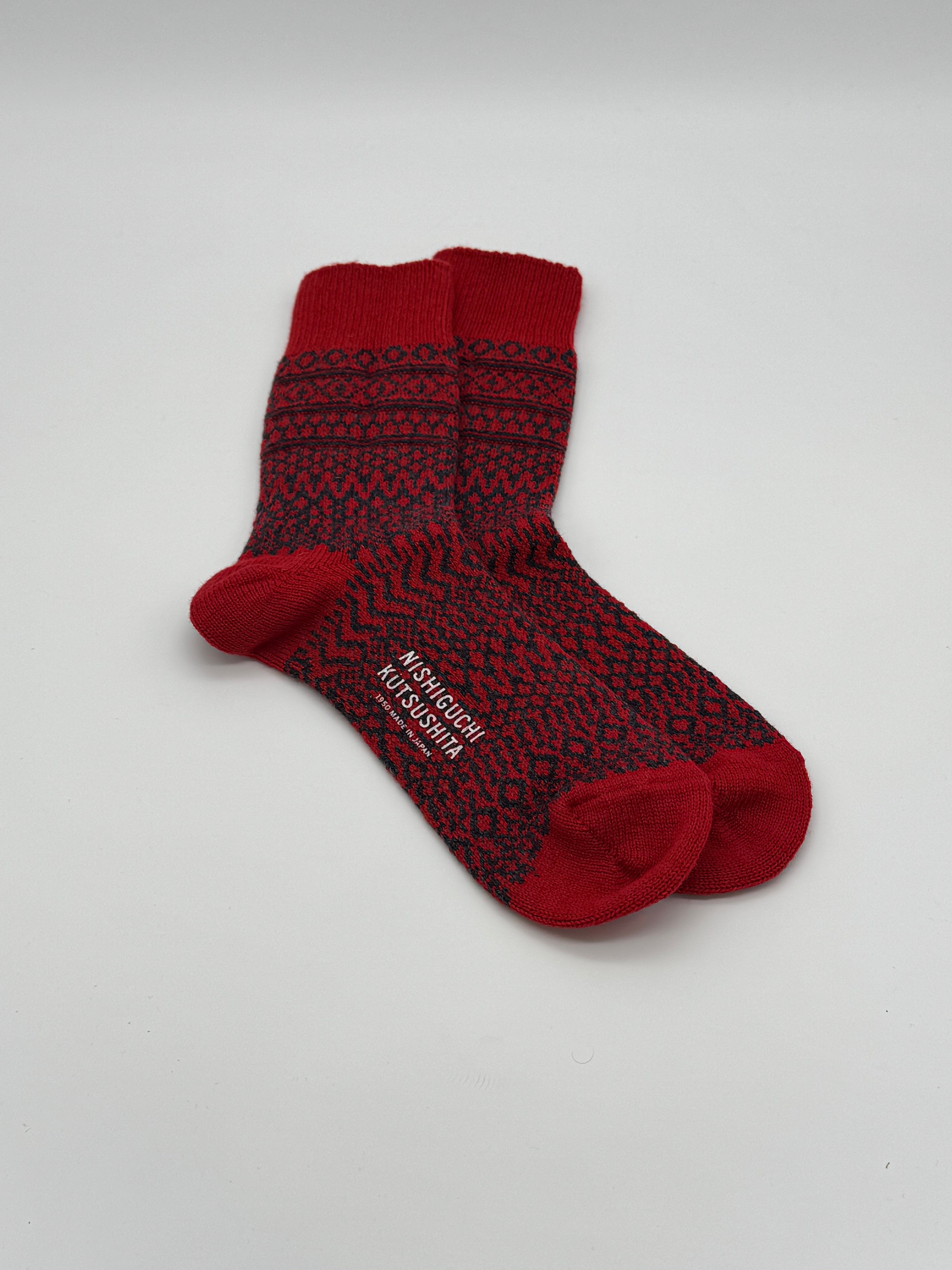 Wool Jacquard Socks Red