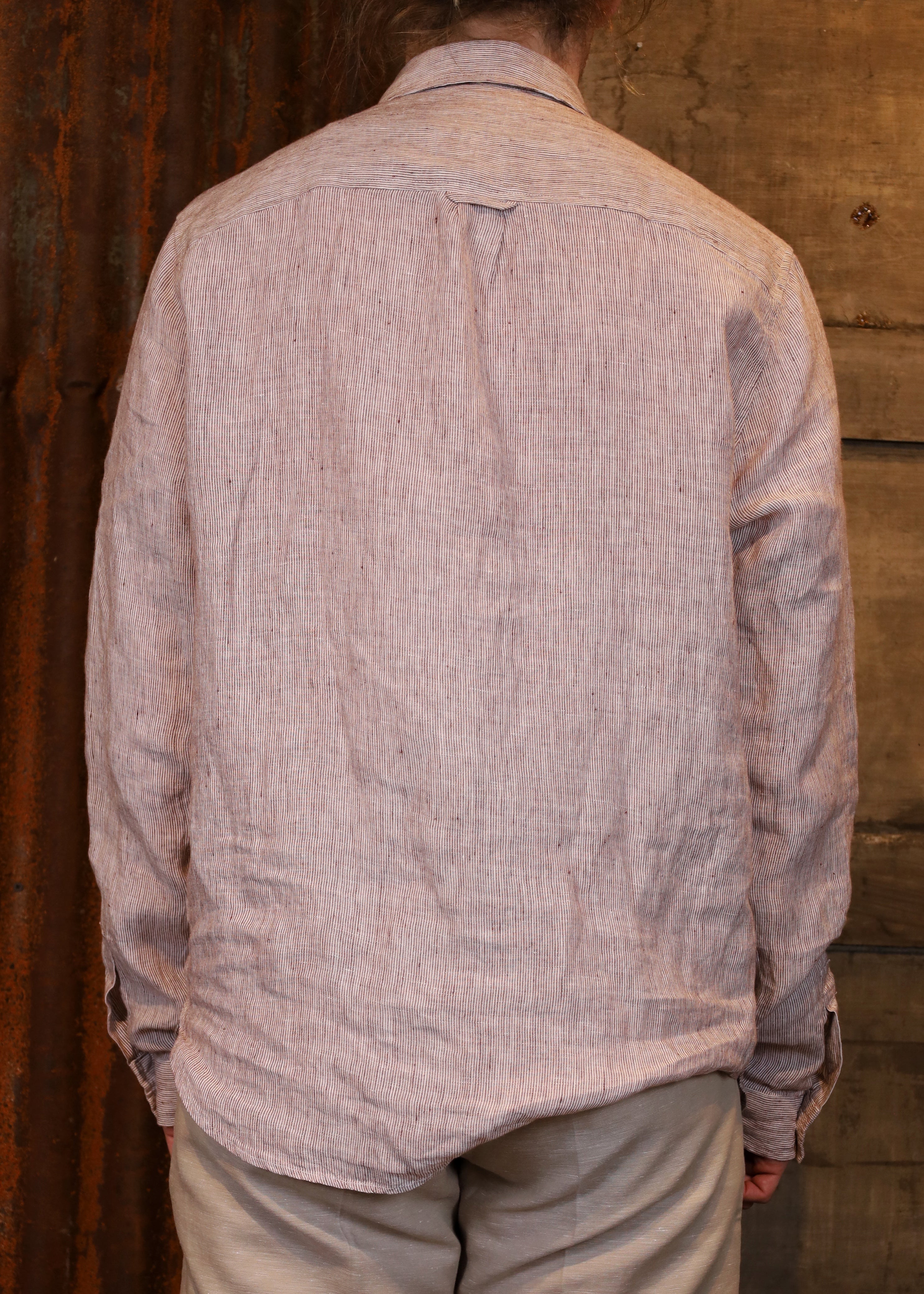 KEN Shirt Pure Linen Striped Rust